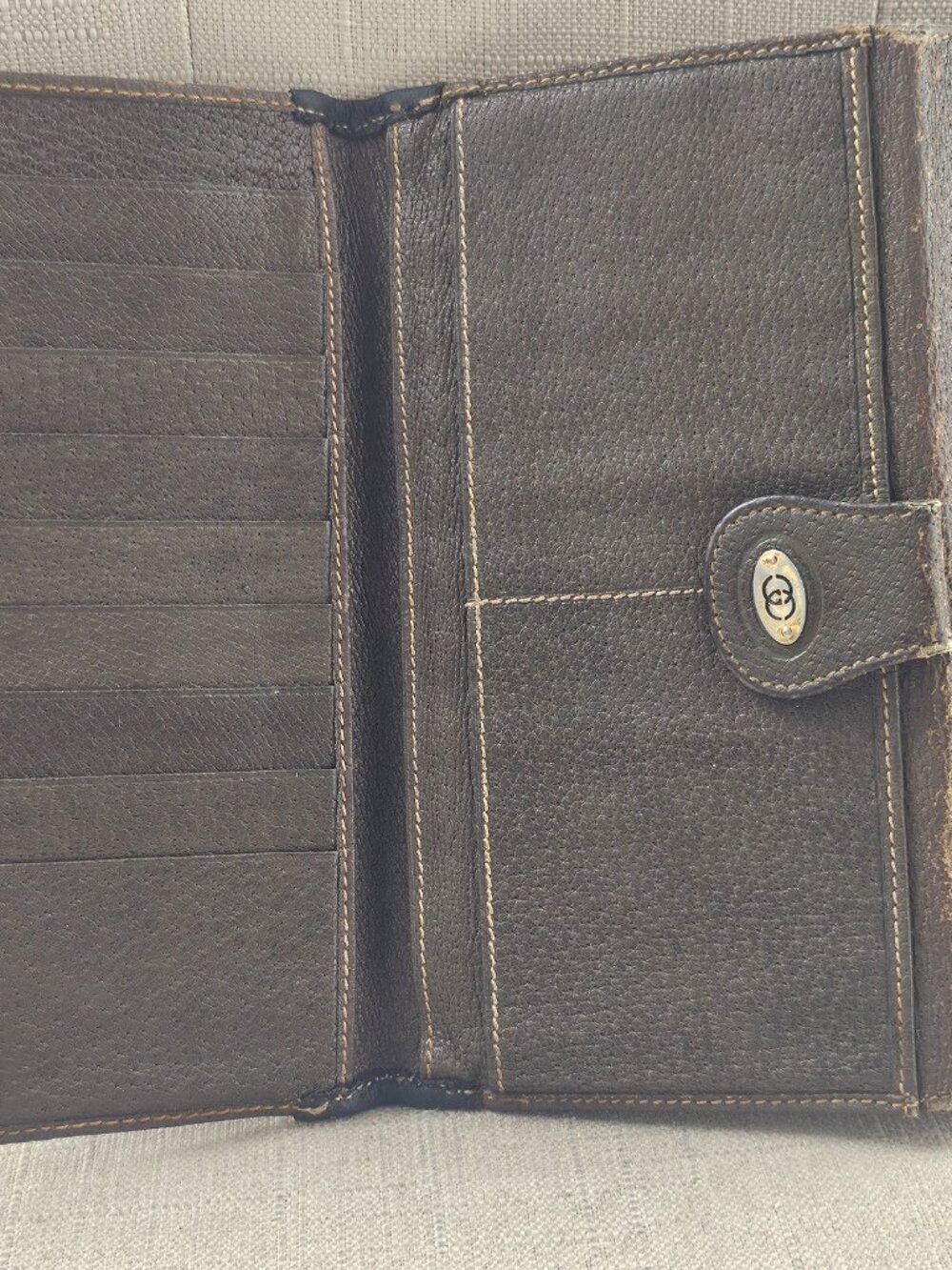 Vintage Gucci Brown Leather Bifold Clutch Wallet With Signature Red/Green Stripe - Picture 7 of 16